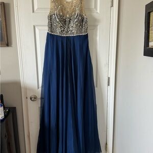 Elegant Blue and Silver Asymmetrical Dress